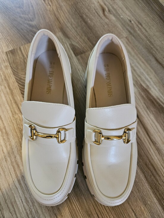 Dream Pairs Shoes - Dream Pairs Cream Loafers with Gold Horsebit